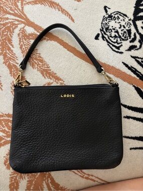 Lodis Black Leather Wristlet Pouch